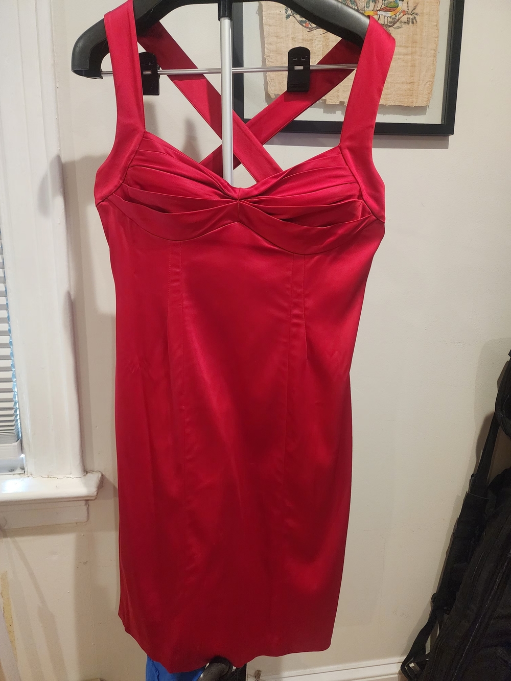 Calvin Klein Red Satin Cross-Back Midi Dress